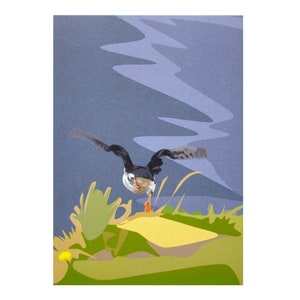 Postcard "Puffin's Takeoff" 100% Recycling Paper A6 Illustration Card Puffins Map Bird Takeoff Lifts From Departure Puffin Faroe Islands