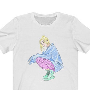 Kawaii Fob Squat Cute Girl Anime T-Shirt, Manga T-Shirt in White/Black/Baby Blue/Pink