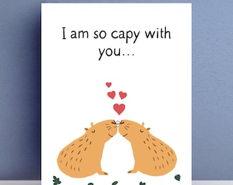 Capybaras in love Greeting Card Digital Printable