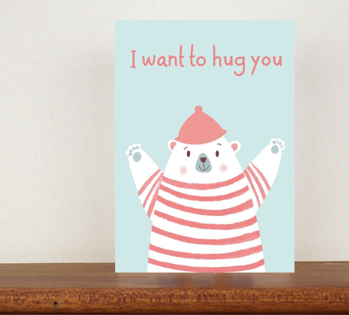 Bear Card Cute Birthday Card Polar Bear Card Bear Hugs - Etsy