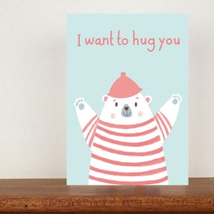Carte d’ours, carte d’anniversaire mignonne, carte d’ours polaire Câlins d’ours, carte drôle, carte pour elle, carte pour lui, carte d’anniversaire