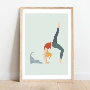 Cat Yoga Wall Art Illustration Woman Asana Yoga Printable Downloadable Kitten Art Digital Art Cute Decor A3 A4 Sizes