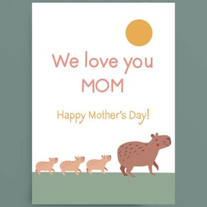 Capybara Mom Mother&#39;s Day Greeting Card Downloadable Print