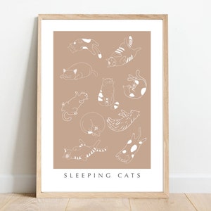 Sleeping Cats Illustration Printable Wall art Kitten Positions Cute downloadable Prints Animal Drawings