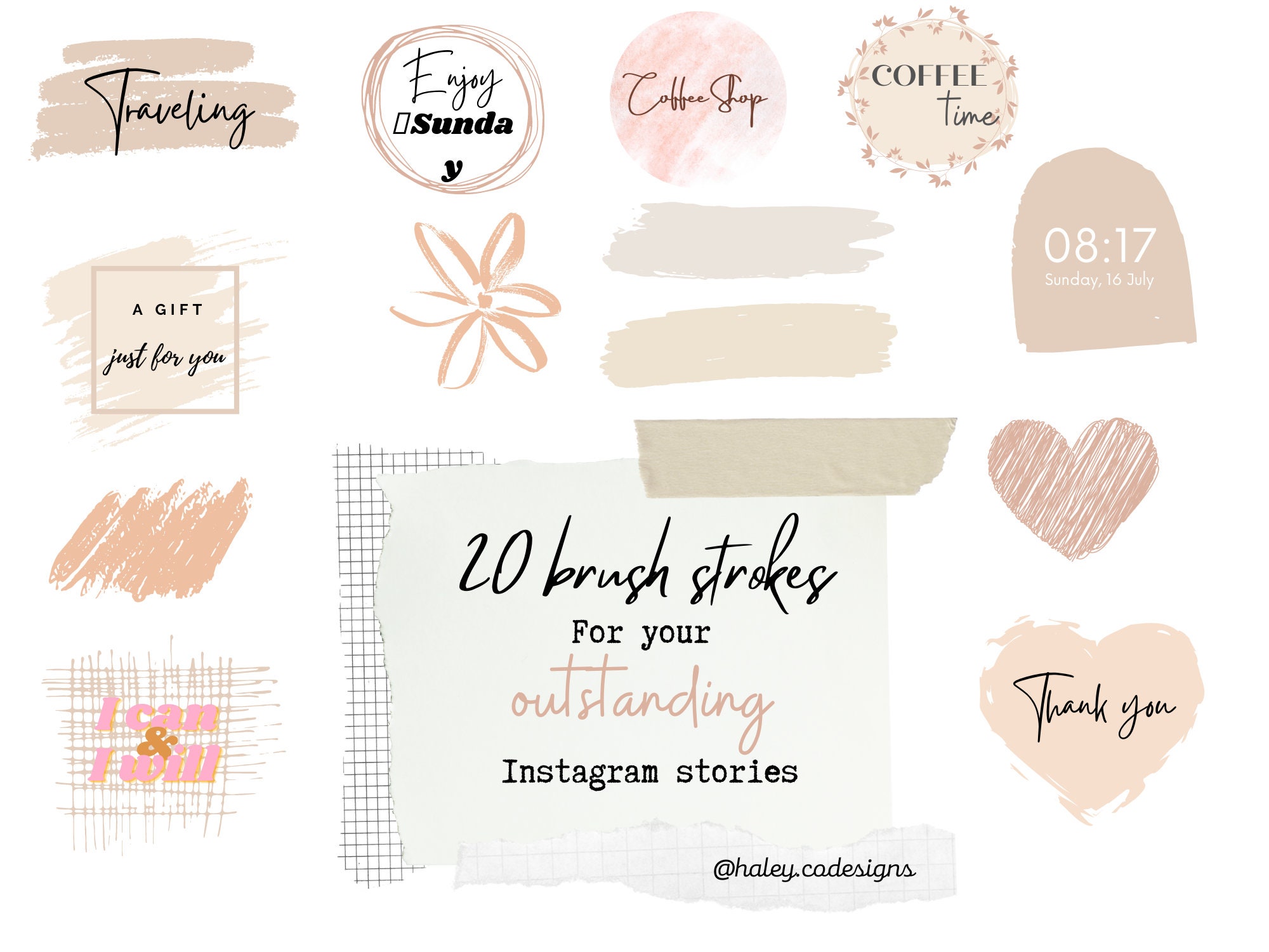 20 Beige Instagram Sticker Instagram Pinselstriche Digital | Etsy