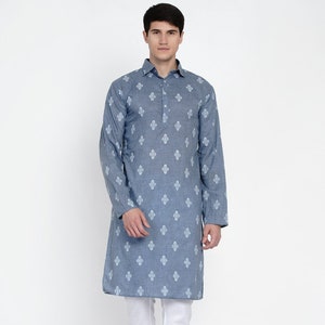 Navy blue kurta pajama punjabi top