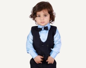 Boy Navy Formal Suit with Waistcoat/ Boys Partywear/ Baby formal suit/ Wedding Outfit/ Christening/ Ring Bearer/ Page boy/ Baptism/ Birthday