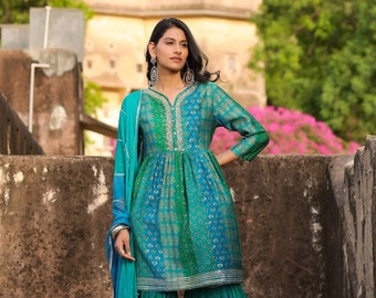 Women/Ladies Teal Sharara Set/ Women Ethnic Wear/ Ladies Kurta Sets/ Ladies Partywear/ Women Festive wear/ Women Sharara