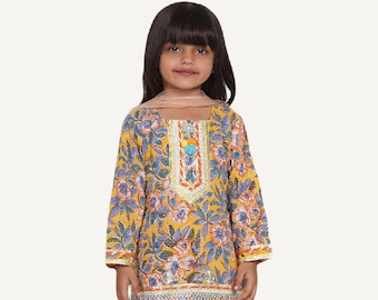 Girls Yellow Floral Printed Salwar Suit/ Girls Salwar Kameez/ Kids shalwar suit/ Punjabi Suit/ Kids traditional wear/ Kids ethnic wear