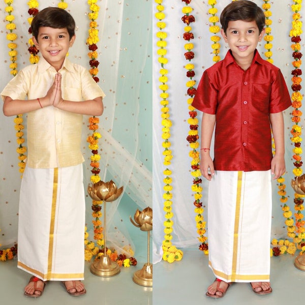 Boys Maroon/Gold Veshti Mundu Set/Onam Costume/Onam dress boys/Boys Mundu