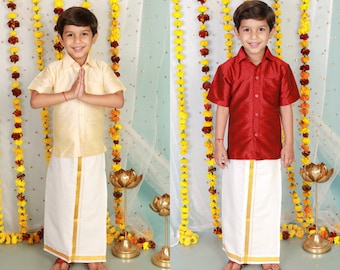 Boys Maroon/Gold Veshti Mundu Set/Onam Costume/Onam dress boys/Boys Mundu