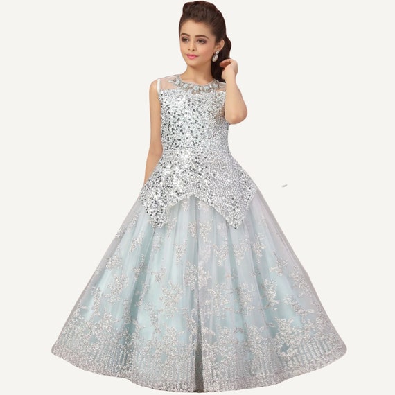 Shop Teen Girls Blue Net Embroidered Gown Party Wear Online at Best Price |  Cbazaar