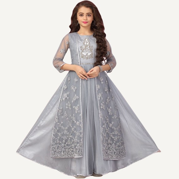 Buy Navy Blue Latest Designer Party Wear Net Gown Suit | Anarkali Suits