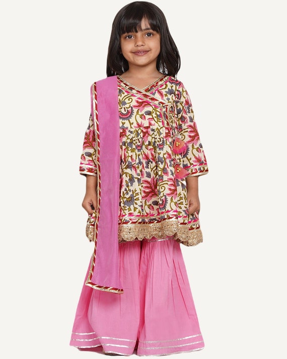 Buy Floral Angrakha Style Kurti With Sharara / Tween and Teen Girls Sharara  Set / Indian Ethnic Wear Kids / Indian Kids Girl Dress Online in India -  Etsy