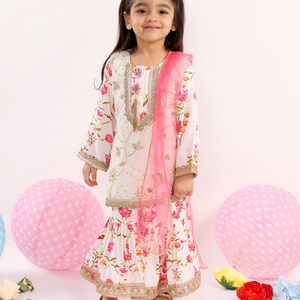 Girls Floral Print Kurta Sharara with Dupatta/Heavy Embroidered sharara/Kids Sharara/Traditional Kids wear image 4