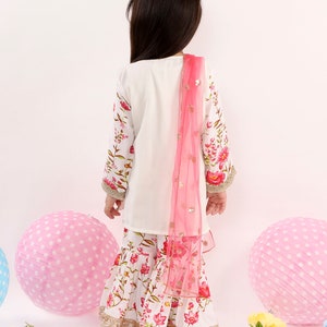 Girls Floral Print Kurta Sharara with Dupatta/Heavy Embroidered sharara/Kids Sharara/Traditional Kids wear image 3