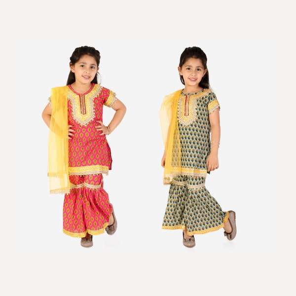 Floral Printed Kurti with Sharara / Tween and Teen girls sharara set / Indian ethnic wear kids / Indian Kids Girl Dress