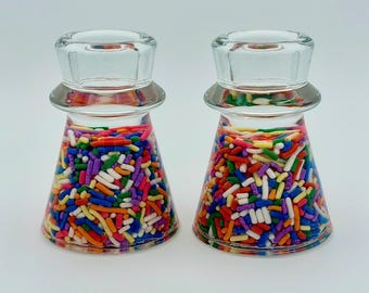Rainbow Sprinkles Glass Taper Candle Holder: Funky Party Decor