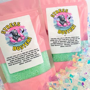 STRESS BUSTER Ätherische Öle Badesalz - Aromatherapie zur Entspannung | Handgemacht 250g Vegan | Die Seele baumeln lassen vom Alltag | Lustiges Geschenk für Sie