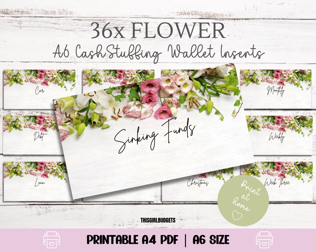 36x Budget Binder Category Labels - A6 Printable PDF - Flower Design ...