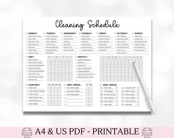 Cleaning Planner - A4 & US PDF Cleaning Checklist, Cleaning Schedule, Weekly House Chores, ADHD Clean Home, Monthly, Household Printable