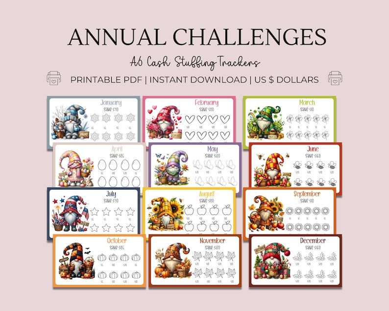 Annual Savings Challenge - Printable PDF, US DOLLARS Bundle, Cash ...