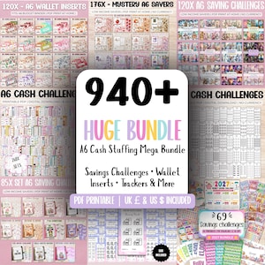 940x Cash Stuffing Mega Bundle | Savings Challenges, Budget Binder Inserts | UK & US Money Trackers | Printable Planner Set