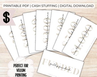 Marcadores de efectivo en vitela imprimibles / Insertos para carpetas de presupuesto A6 / Relleno minimalista de efectivo - PDF (DESCARGA INSTANTÁNEA)