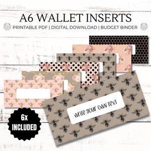 Inserciones elegantes con diseño floral de abejas: relleno de efectivo imprimible en formato PDF A6, billetera con carpeta de presupuesto, etiquetas con cremallera para billetera, extras para presupuestos, sistema de sobres para efectivo