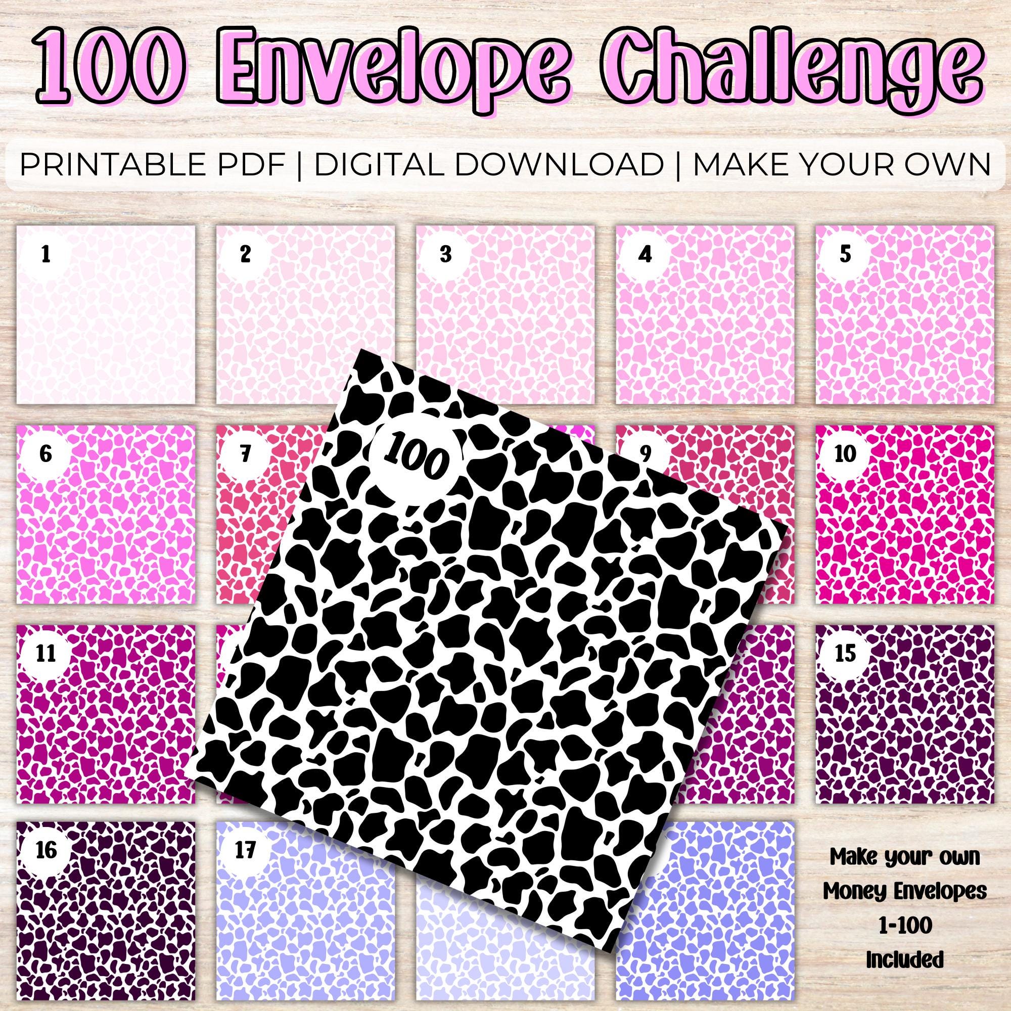 100 Envelope Challenge DIY - Printable Download PDF, Cash Stuffing, Cash Envelope System, Save 5K, Money Budgeting Games, Yearly Savings Cow