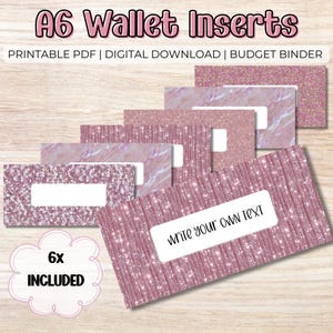 Insertos para carpeta de presupuesto - Relleno de efectivo imprimible en PDF A6, con purpurina rosa ruborizada, etiquetas para billetera con cremallera, extras para presupuestos, sistema de sobres para efectivo