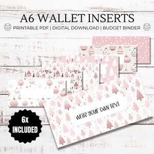 Insertos navideños en color rosa: relleno de efectivo imprimible en formato PDF A6, billeteras con carpetas de presupuesto, etiquetas con cremallera para billeteras, extras para presupuestos, sistema de sobres para efectivo