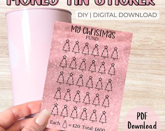 Christmas Tree Challenge Geldbeutel Aufkleber - Digital Download | UK Etikett | Spare 600+ | Fun Ersparnis Tracker für versiegelte Dosen
