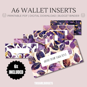 Floral Purple - Carpetas con sobres para guardar dinero en efectivo, etiquetas con cremallera, sobres para guardar dinero en efectivo, formato PDF A6, imprimibles