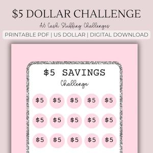 5 Dollar Fund Challenge - A6 Digital PDF Download, USD Dollar Budget Tracker, Cash Stuffing Savings, Low Income Trackers, Low Income Savers
