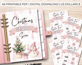 1K Christmas Fund Challenge – 6 Part Printable Savings Tracker, Instant PDF US Dollars, Low Income Friendly Cash Envelope & Binder Game