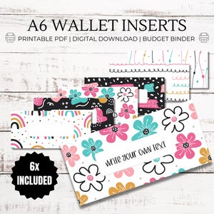 Inserciones brillantes de Doodles: relleno de efectivo imprimible en formato PDF A6, billeteras con carpetas de presupuesto, etiquetas con cremallera para billeteras, extras para presupuestos, sistema de sobres para efectivo