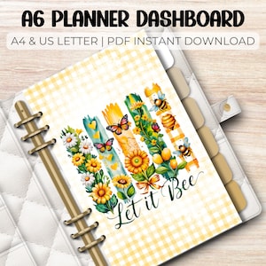 Bee Planner Dashboards - A6 Printable A4 & US PDF Download - Motivational Quote Planner Organiser, Cash Stuffing Dividers, Budgeting Divider