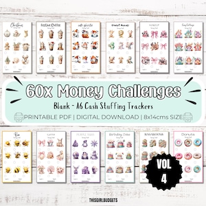 60x Money Saving Challenges - A6 Printable Download PDF, Cash Stuffing, Budgeting Trackers Bundle, Budget By Paycheck, UK, US, Euro Blank