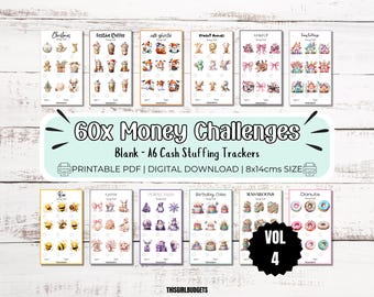 60x Money Saving Challenges - A6 Printable Download PDF, Cash Stuffing, Budgeting Trackers Bundle, Budget By Paycheck, UK, US, Euro Blank