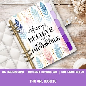 Dream the Impossible Dashboards - A6 Printable PDF Download - Budgeting Binder Insert, Cash Stuffing Envelope System, Wallet Dividers