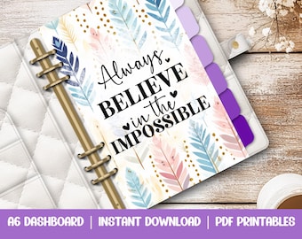 Dream the Impossible Dashboards - A6 Printable PDF Download - Budgeting Binder Insert, Cash Stuffing Envelope System, Wallet Dividers