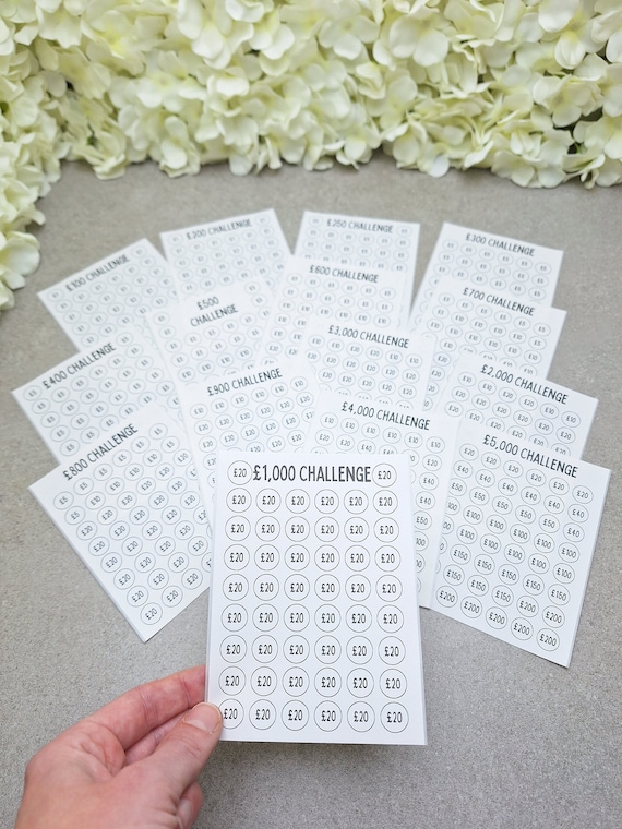 Money Saving Stickers for Tins Ranging from 100-5K!! In White... Get that Cash Stuffing Started Today!