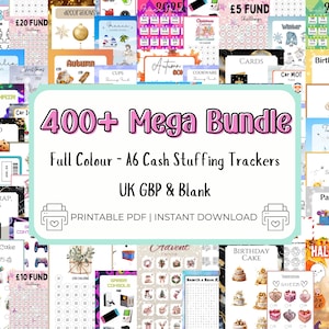 400 x geldbesparende uitdagingen - A6 afdrukbaar download pdf-bestand, cash stuffing, bundel budgetteringstrackers, budgetbinder, cash-envelopsysteem VK
