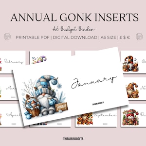 年間 Gonk カテゴリ インサート - A6 PDF 印刷可能なキャッシュ スタッフィング、予算バインダー ウォレット、キャッシュ スタッフィング ラベル、予算作成用追加資料