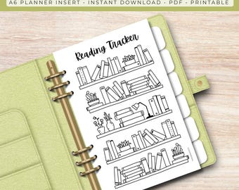 Reading Tracker Printable A6 Dashboard, Bookshelf Colouring Tracker, Planner Insert PDF, A4 US Letter, Book Log Reading Challenge