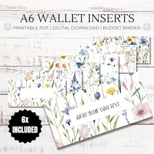 Inserciones de flores silvestres: relleno de efectivo imprimible en formato PDF A6, billeteras con carpetas de presupuesto, etiquetas con cremallera para billeteras, extras para presupuestos, sistema de sobres para efectivo