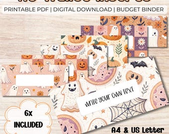 Halloween Ghosts & Pumpkins Wallet Inserts - A6 PDF Printable Cash Stuffing Labels, Envelope Dividers, Wallet Organisation, Money Saving