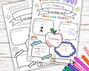 Thank You Teacher Appreciation Printable Colouring Page – Digital Download, Teacher Gift from Student, End of Year Colouring Sheet PDF