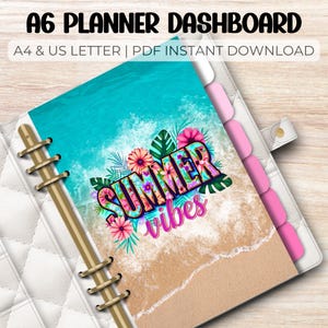 Summer Vibes Planner Dashboards - A6 Printable A4 & US PDF Download - Planner Organiser, Cash Stuffing Dividers, Budgeting Divider